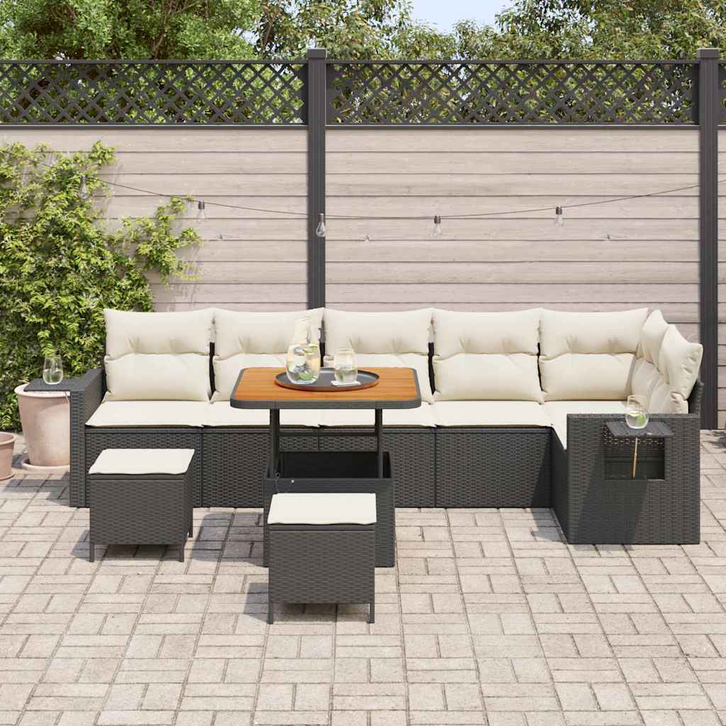 Havesofa Sæt med pude 11 pcs Sort og Cream polyrattan