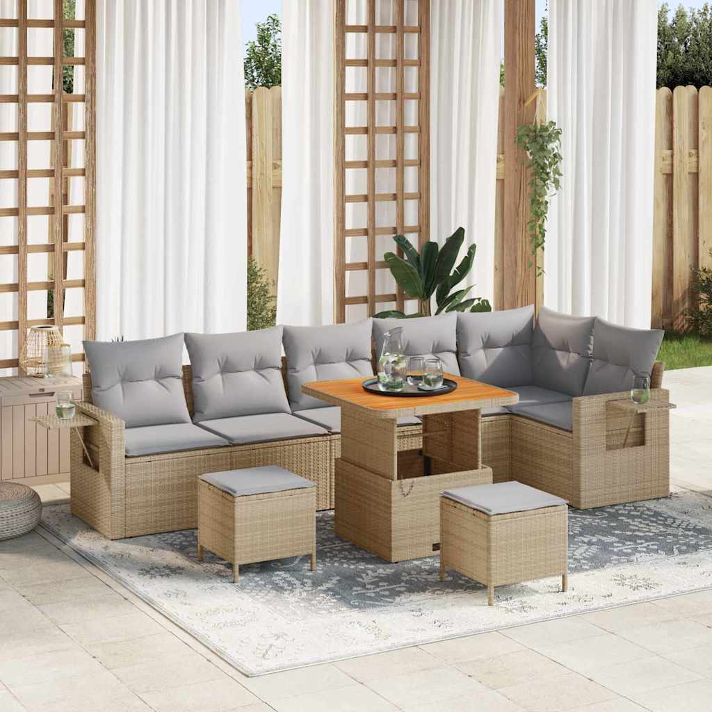 Havesofa Sæt 11 stk. Beige og lys grå polyrattan