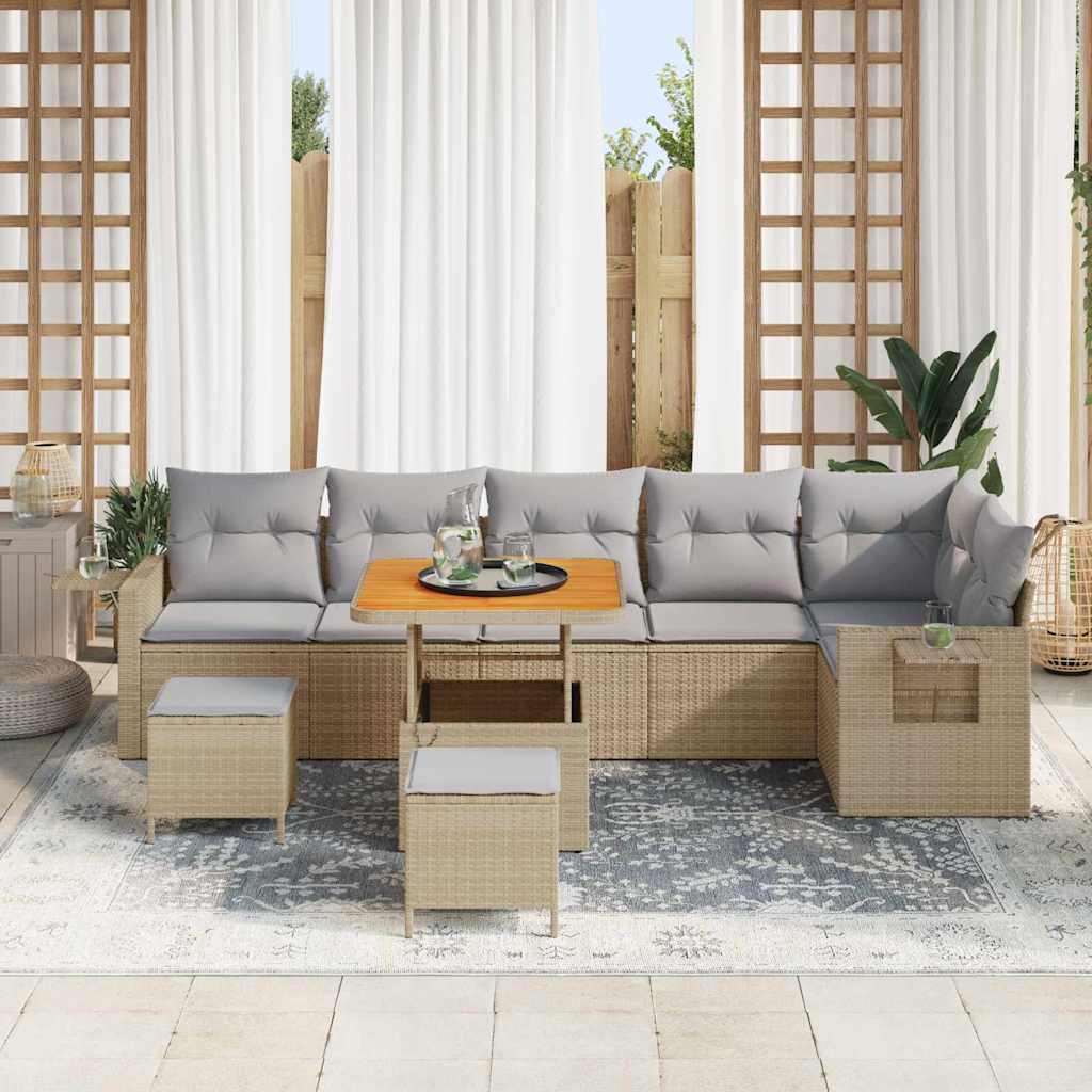 Havesofa Sæt 11 stk. Beige og lys grå polyrattan