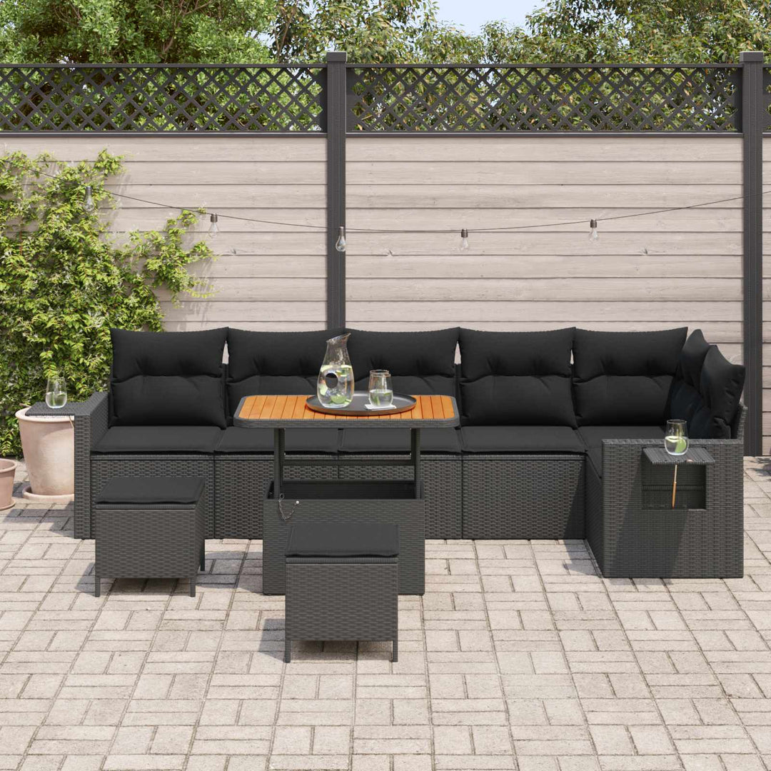 Havesofa Sæt med pude 11 pcs Sort polyrattan
