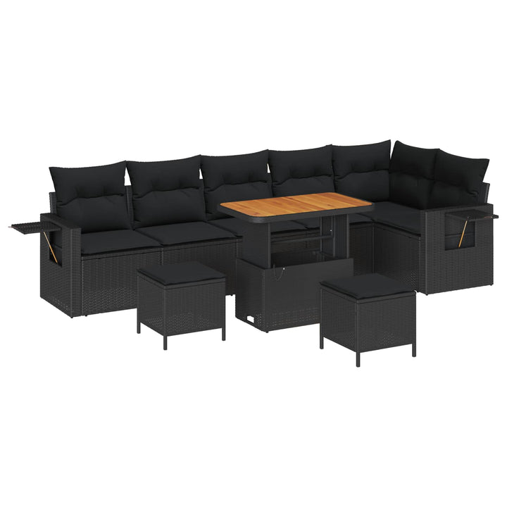 Havesofa Sæt med pude 11 pcs Sort polyrattan