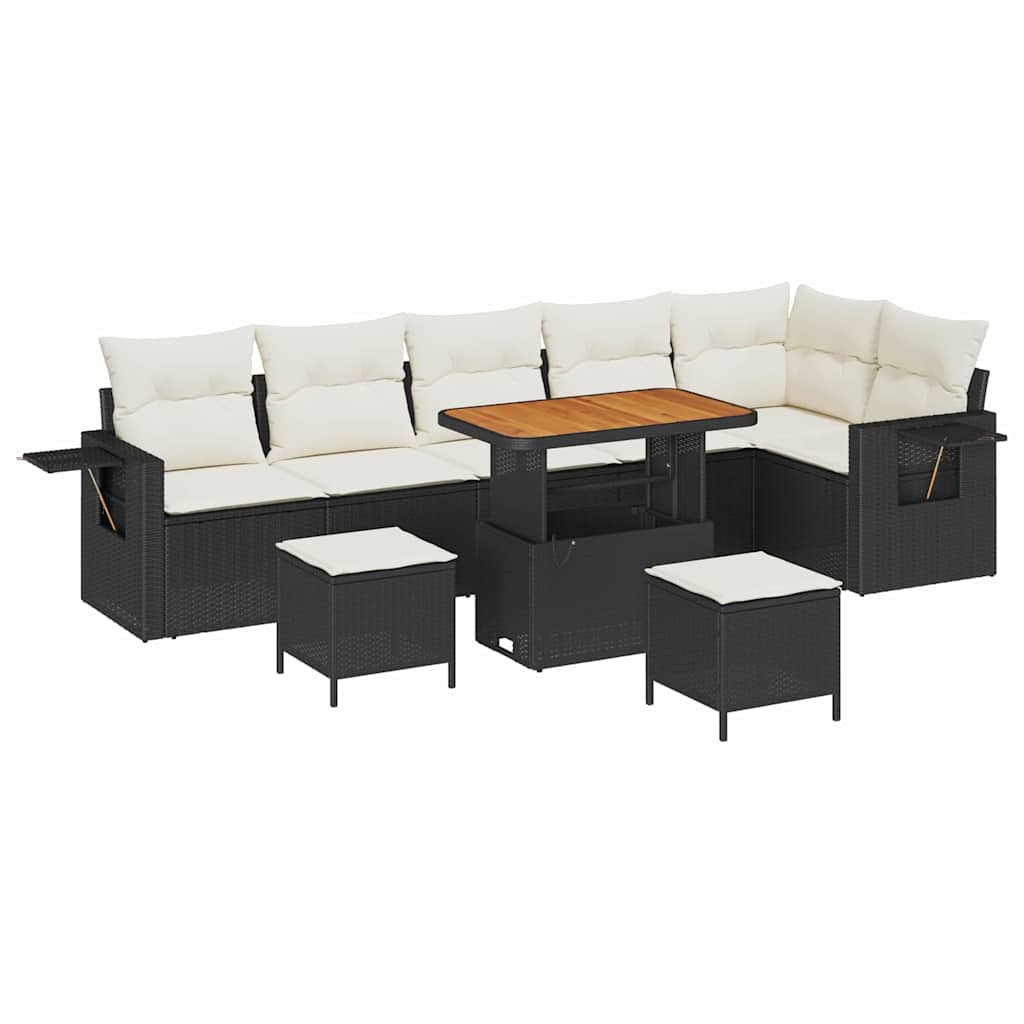 Havesofa Sæt med pude 11 pcs Sort og Cream polyrattan