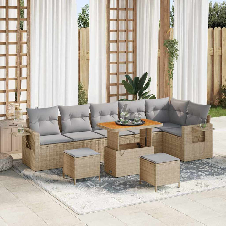 Havesofa Sæt med pude 11 pcs Beige og lys grå polyrattan