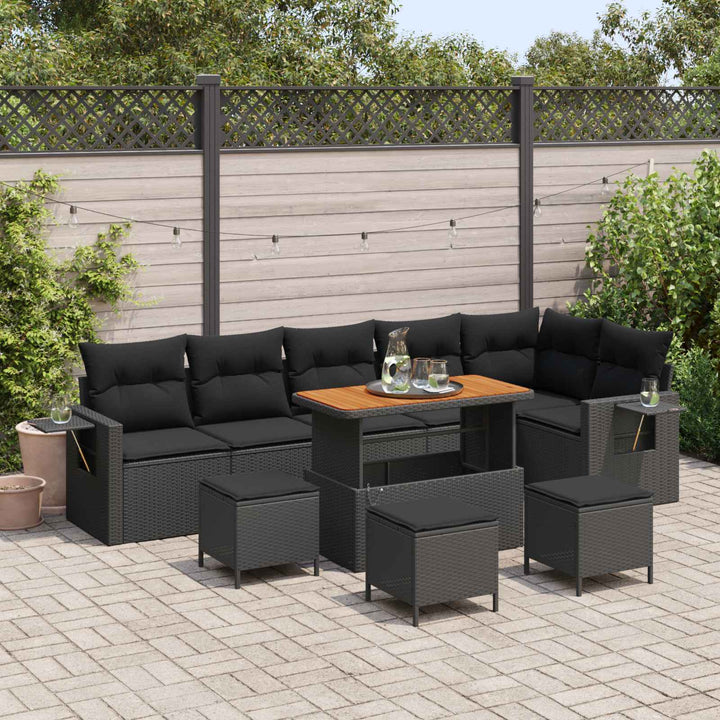Havesofa Sæt med pude 12 pcs Sort polyrattan