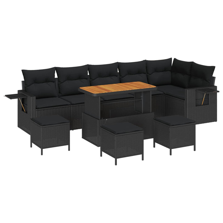 Havesofa Sæt med pude 12 pcs Sort polyrattan