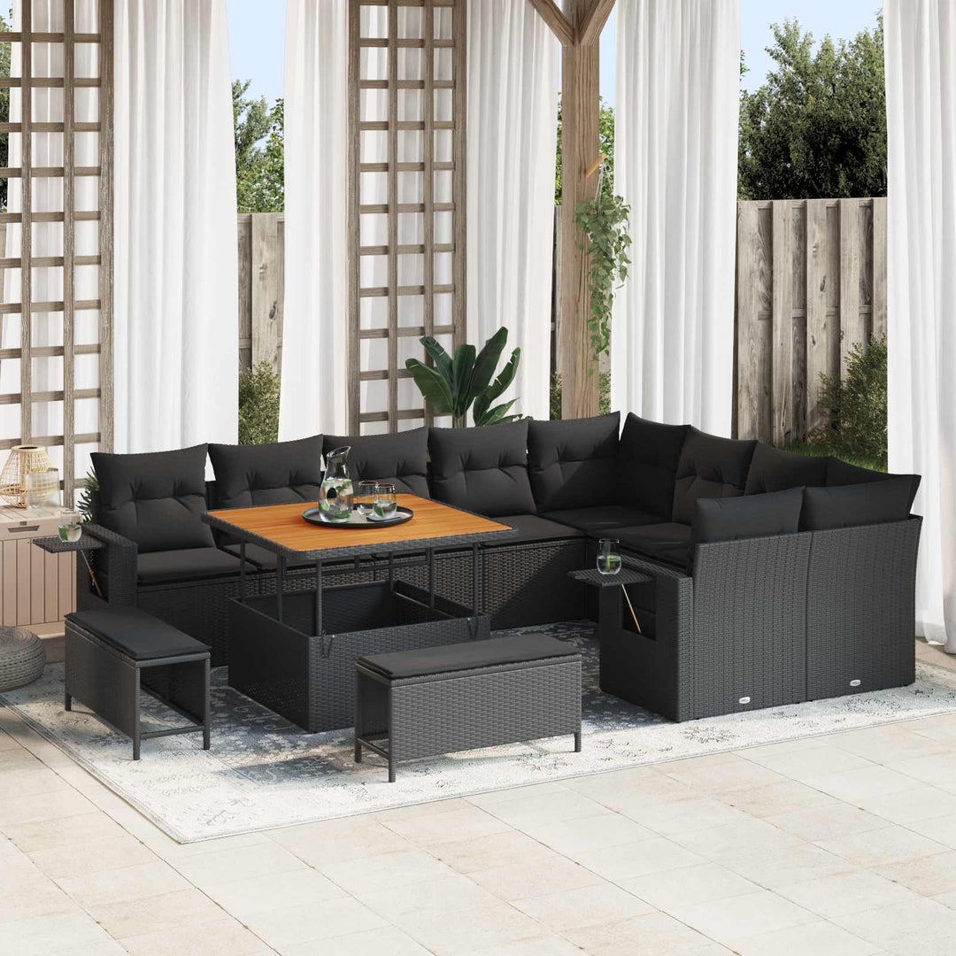 Havesofa Sæt med pude 13 pcs Sort polyrattan