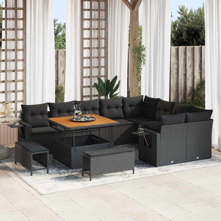 Havesofa Sæt med pude 13 pcs Sort polyrattan