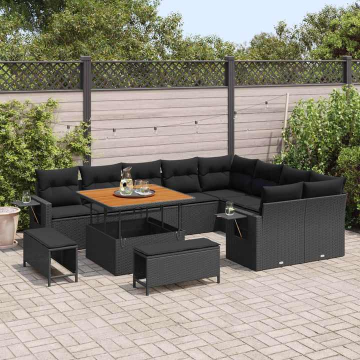 Havesofa Sæt med pude 13 pcs Sort polyrattan