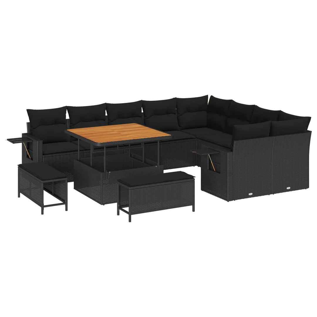 Havesofa Sæt med pude 13 pcs Sort polyrattan