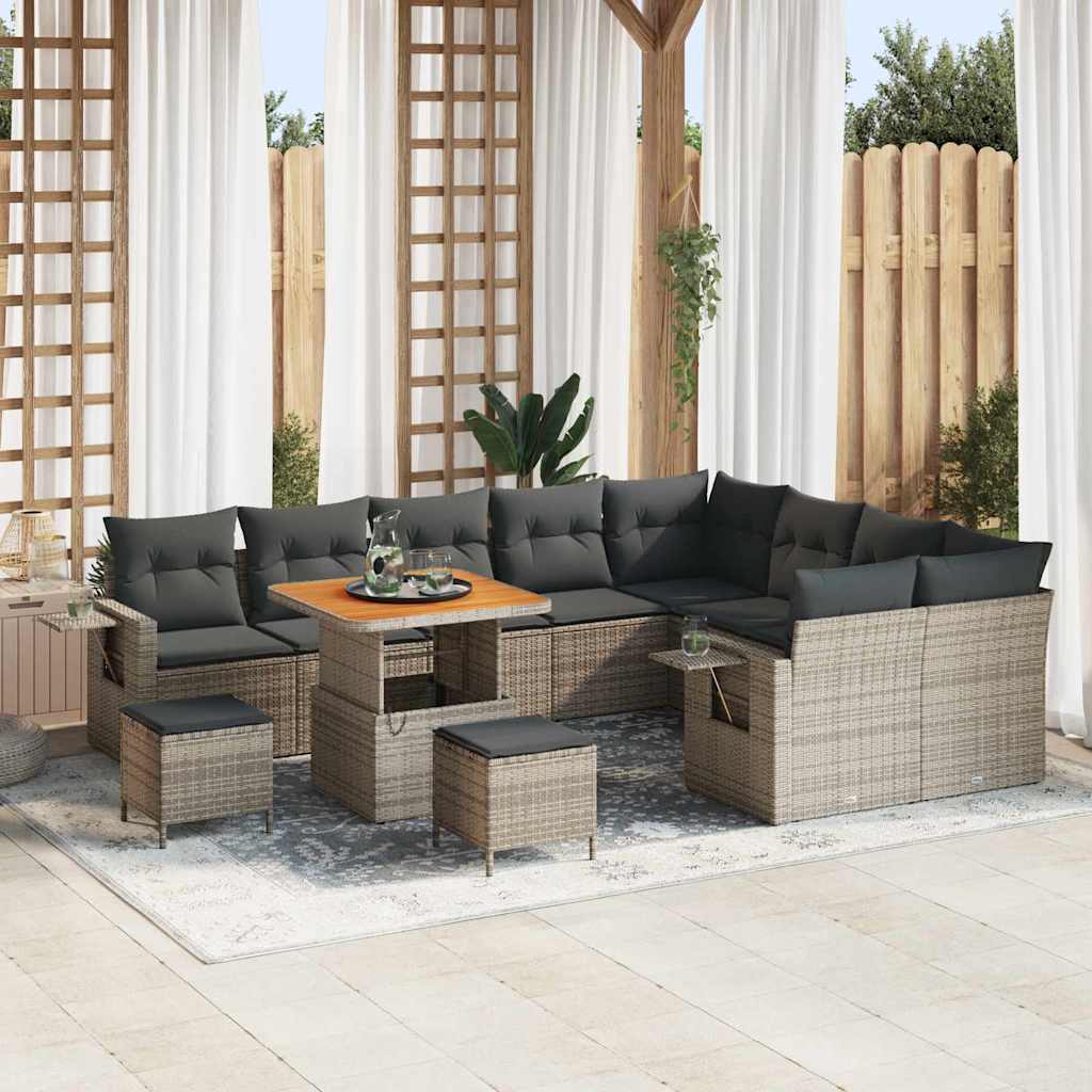 Havesofa Sæt med pude 12 pcs Grå polyrattan