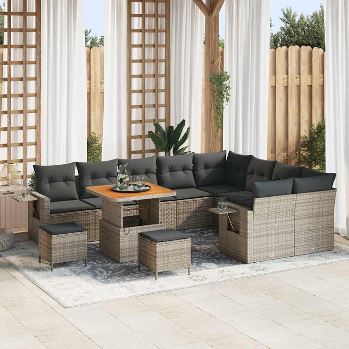 Havesofa Sæt med pude 12 pcs Grå polyrattan