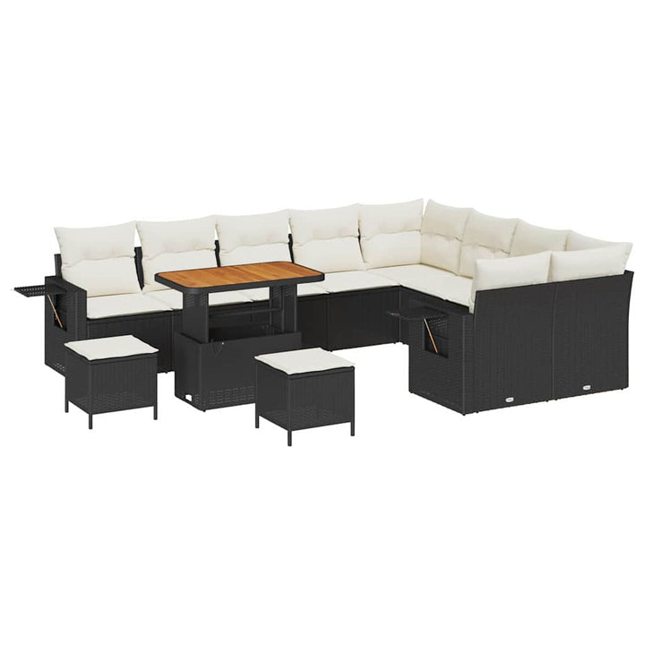 Havesofa Sæt med pude 12 pcs Sort og Cream polyrattan