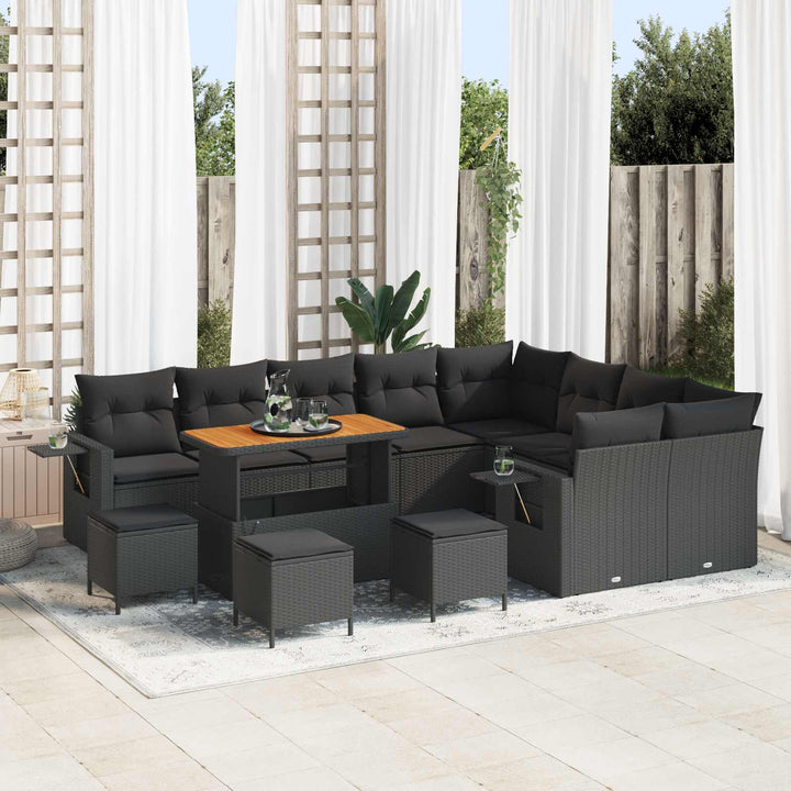 Havesofa Sæt med pude 13 pcs Sort polyrattan