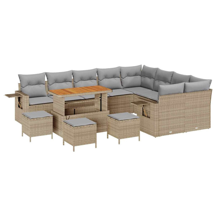 Havesofa Sæt med pude 13 pcs Beige og lys grå polyrattan