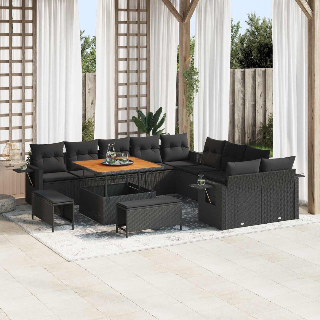 Havesofa Sæt 13 stk. Sort polyrattan