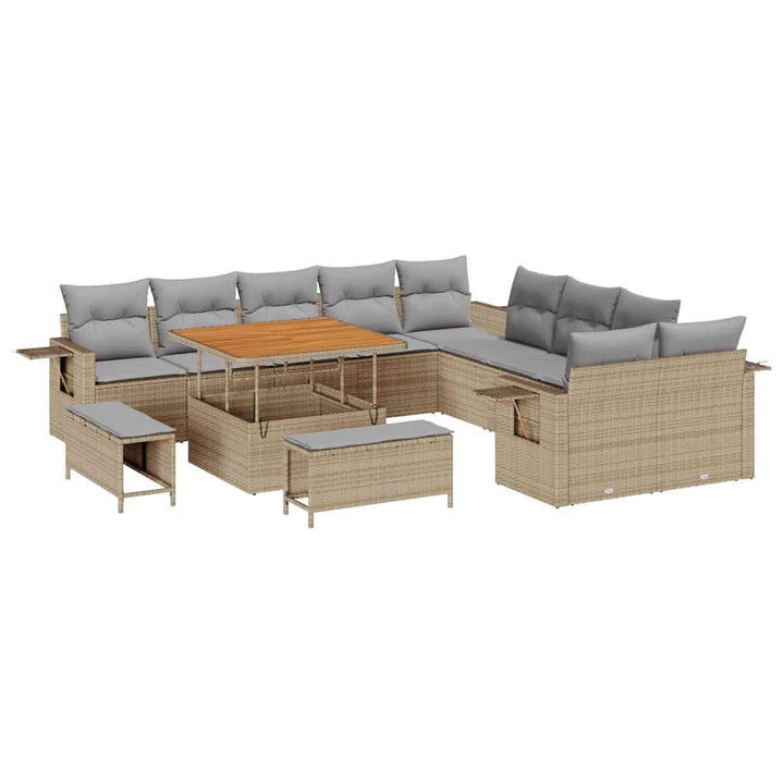 Havesofa Sæt med pude med opbevaring 13 pcs Beige polyrattan