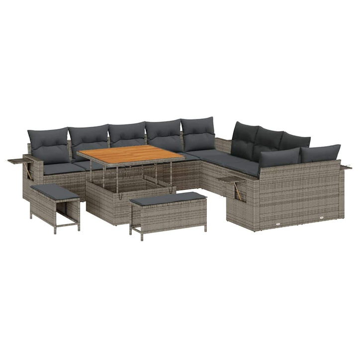 Havesofa Sæt med pude med opbevaring 13 pcs Grå polyrattan