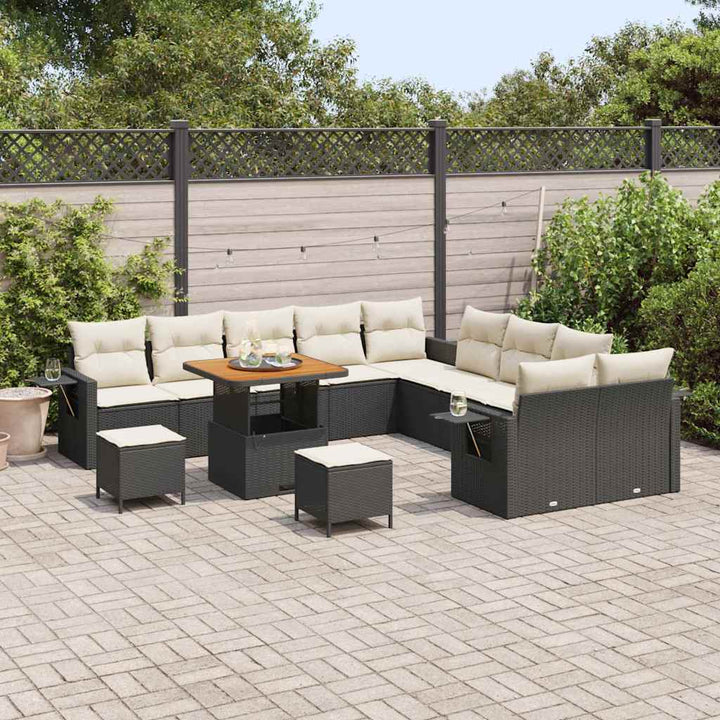 Havesofa Sæt med pude med opbevaring 13 pcs Sort polyrattan