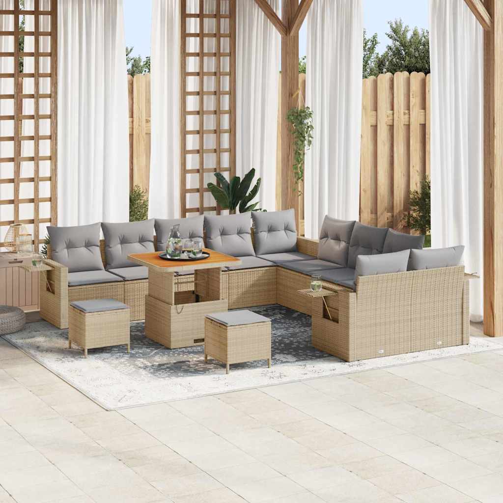 Havesofa Sæt med pude med opbevaring 13 pcs Beige polyrattan
