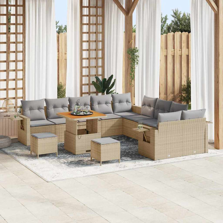 Havesofa Sæt med pude med opbevaring 13 pcs Beige polyrattan
