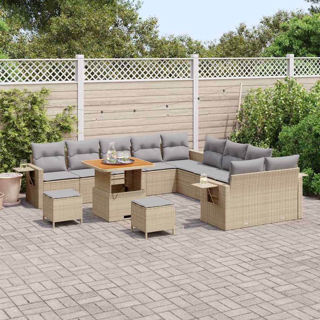 Havesofa Sæt med pude med opbevaring 13 pcs Beige polyrattan