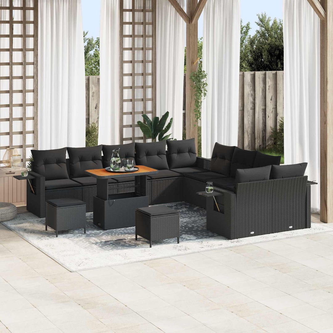 Havesofa Sæt 13 stk. Sort polyrattan