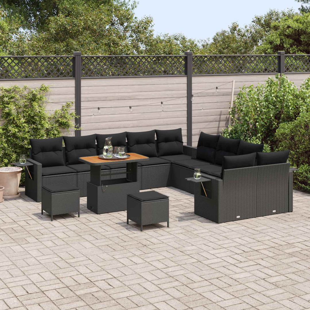 Havesofa Sæt med pude med opbevaring 13 pcs Sort polyrattan