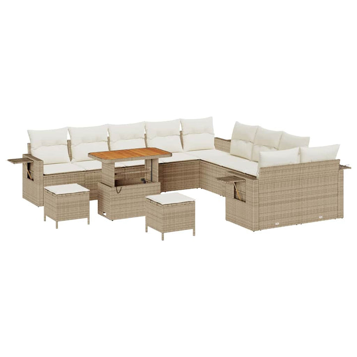 Havesofa Sæt med pude med opbevaring 13 pcs Beige polyrattan