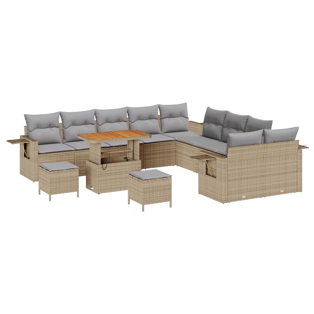 Havesofa Sæt med pude med opbevaring 13 pcs Beige polyrattan