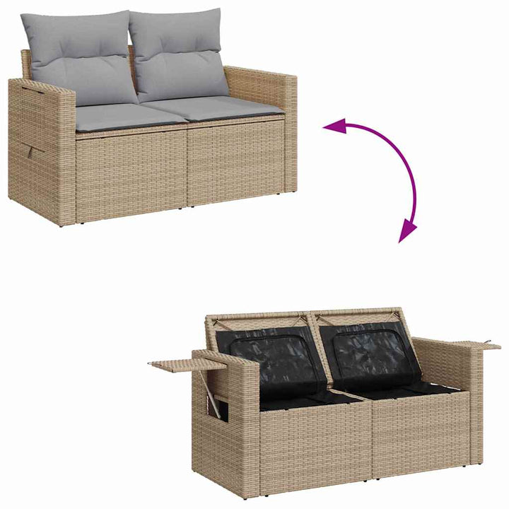 Havesofa Sæt med pude med opbevaring 13 pcs Beige polyrattan