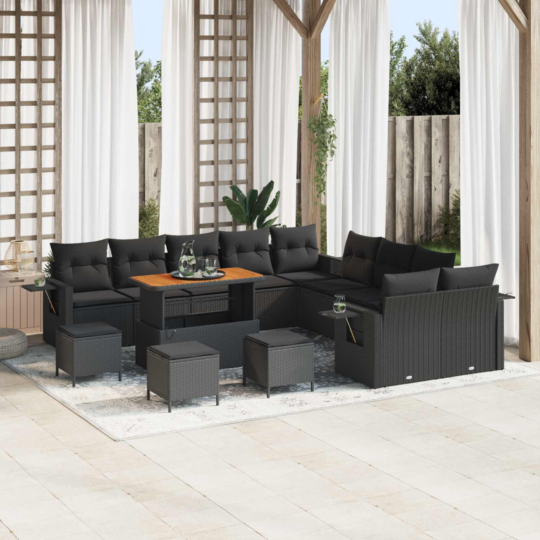 Havesofa Sæt 14 stk. Sort polyrattan