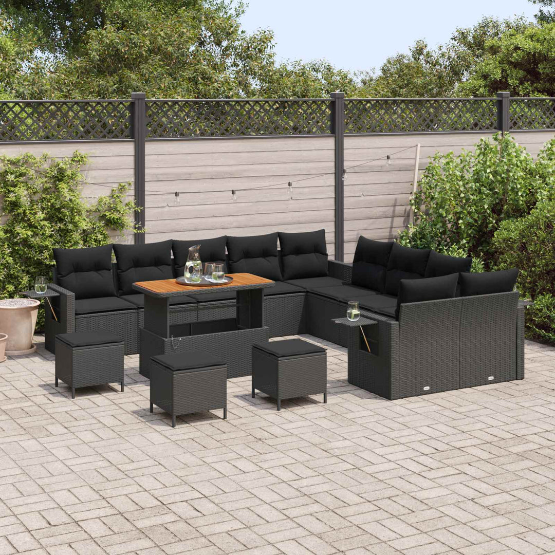 Havesofa Sæt med pude med opbevaring 14 pcs Sort polyrattan
