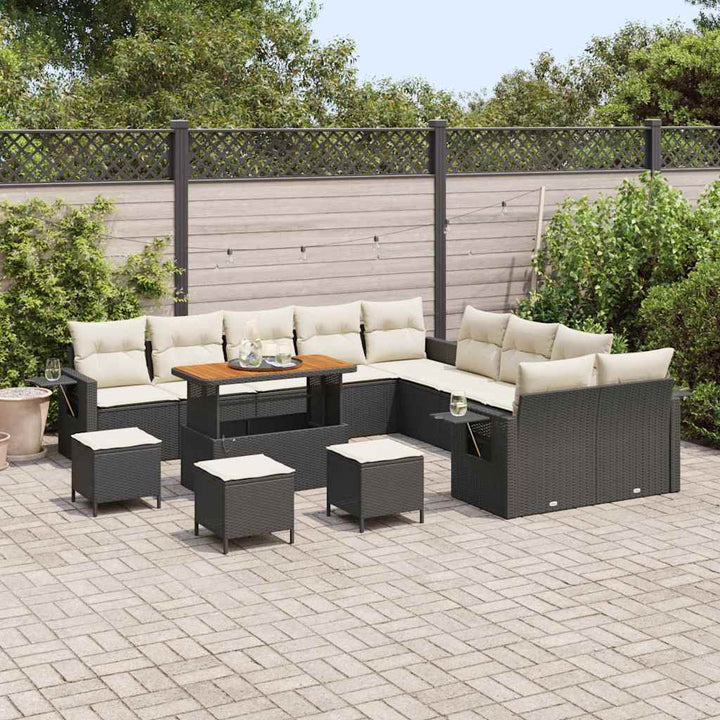 Havesofa Sæt med pude med opbevaring 14 pcs Sort polyrattan