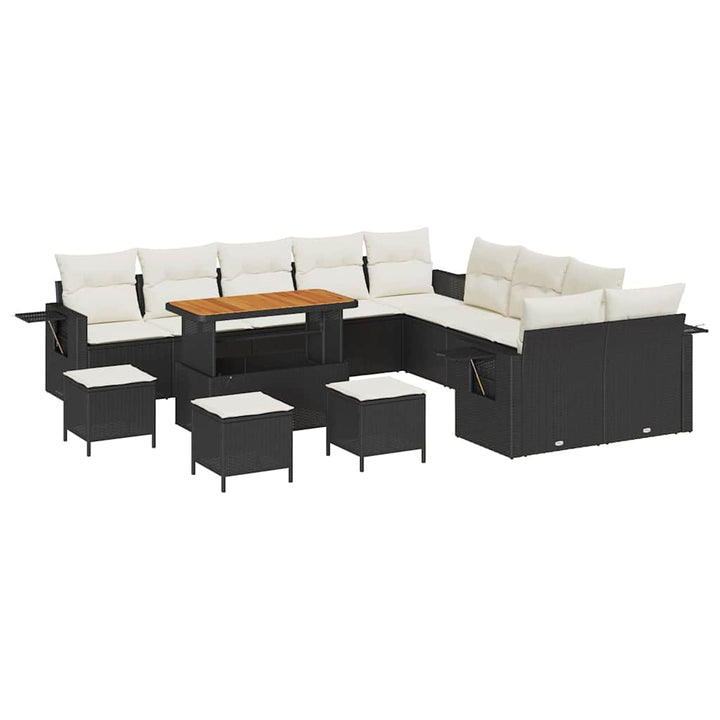 Havesofa Sæt med pude med opbevaring 14 pcs Sort polyrattan