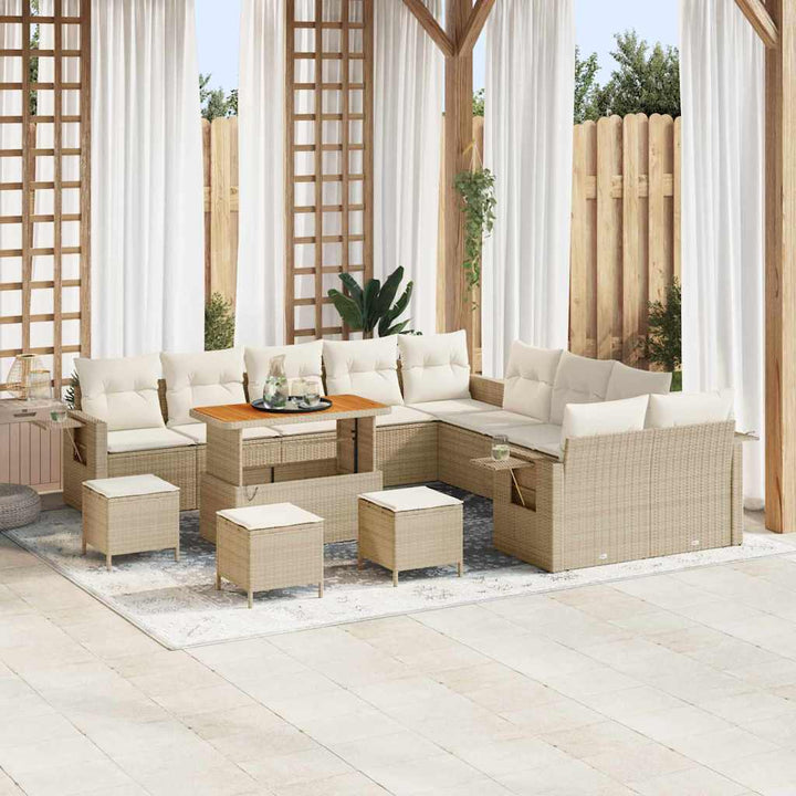 Havesofa Sæt med pude med opbevaring 14 pcs Beige polyrattan