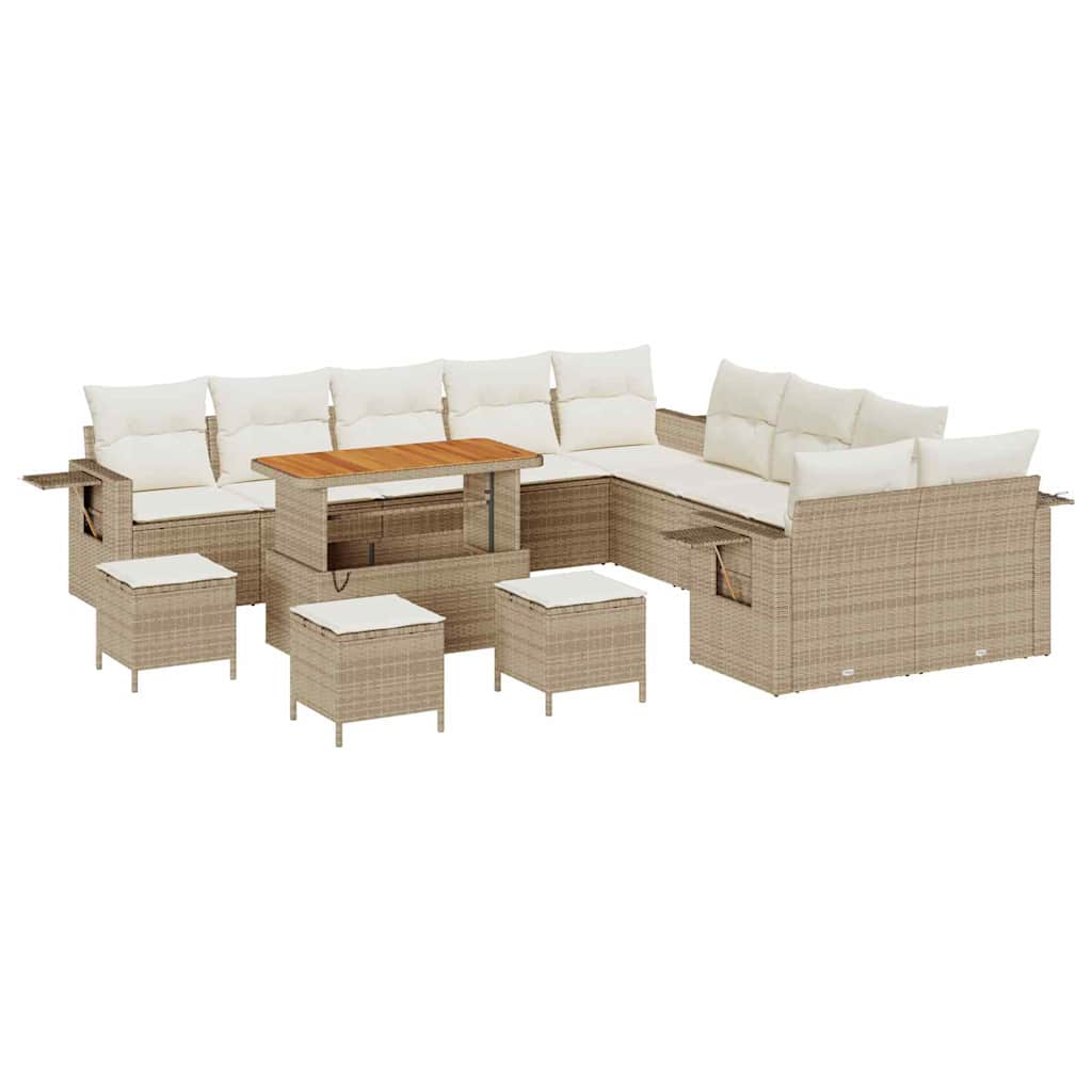 Havesofa Sæt med pude med opbevaring 14 pcs Beige polyrattan