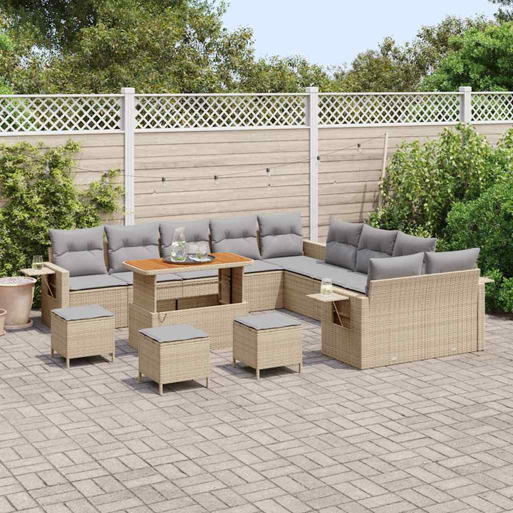 Havesofa Sæt med pude med opbevaring 14 pcs Beige polyrattan
