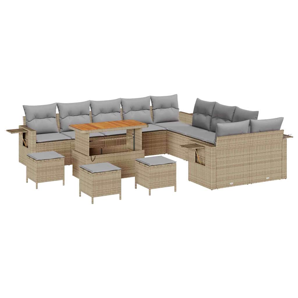 Havesofa Sæt med pude med opbevaring 14 pcs Beige polyrattan