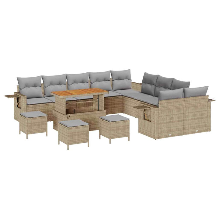Havesofa Sæt med pude med opbevaring 14 pcs Beige polyrattan