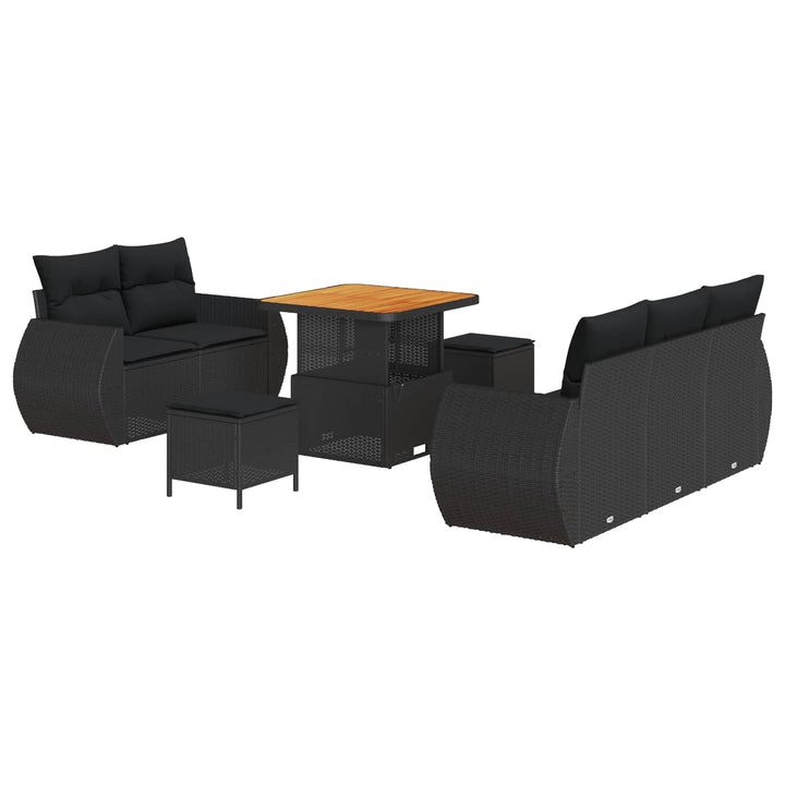 Havesofa Sæt med pude med opbevaring 8 pcs Sort polyrattan