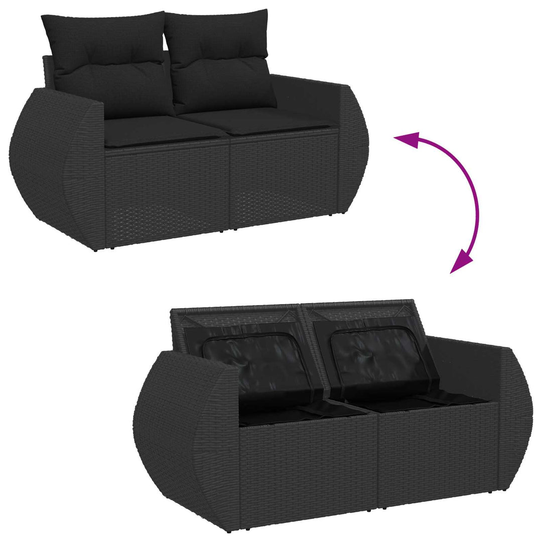 Havesofa Sæt med pude med opbevaring 8 pcs Sort polyrattan