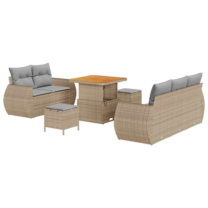 Havesofa Sæt med pude 8 pcs Beige og lys grå polyrattan
