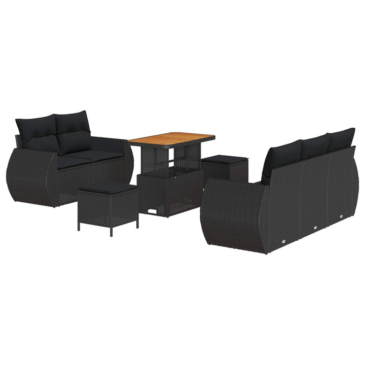 Havesofa Sæt med pude med opbevaring 8 pcs Sort polyrattan
