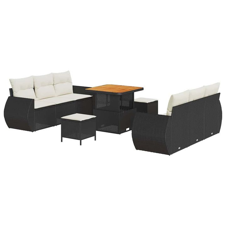 Havesofa Sæt med pude med pude 9 pcs Sort og Cream polyrattan