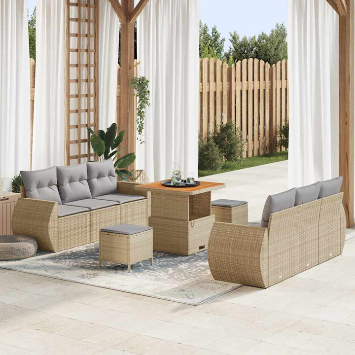 Havesofa Sæt med pude 9 pcs Beige og lys grå polyrattan
