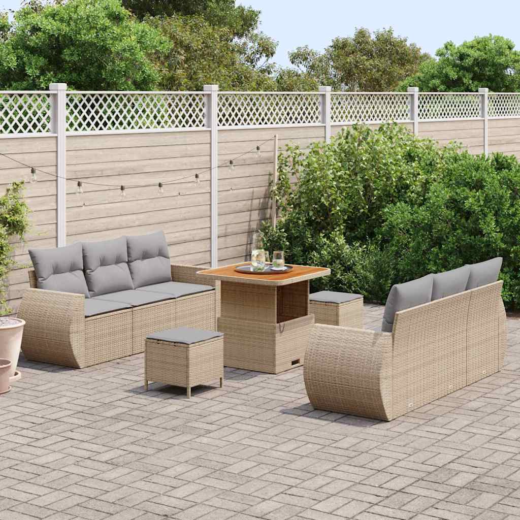 Havesofa Sæt med pude 9 pcs Beige og lys grå polyrattan