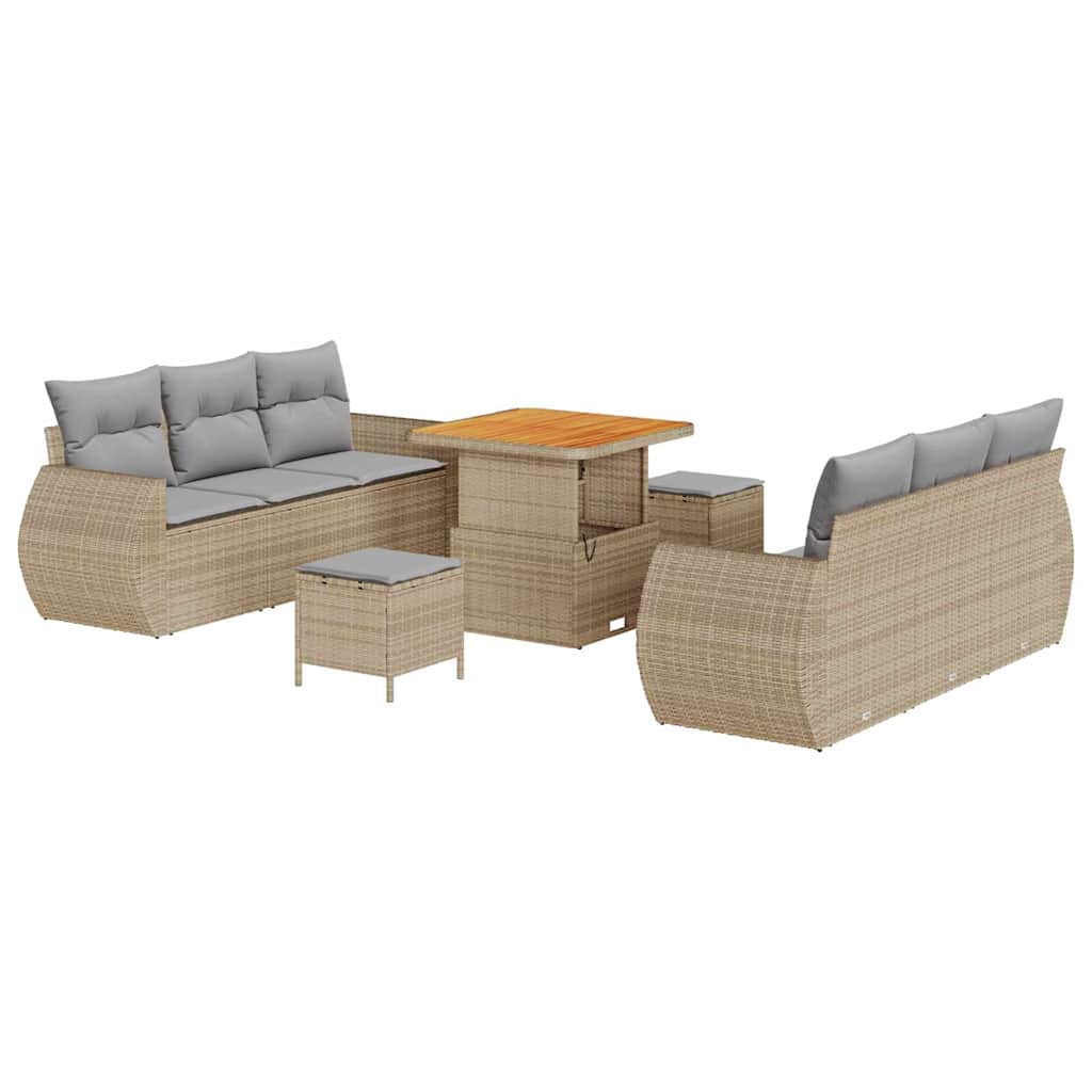 Havesofa Sæt med pude 9 pcs Beige og lys grå polyrattan