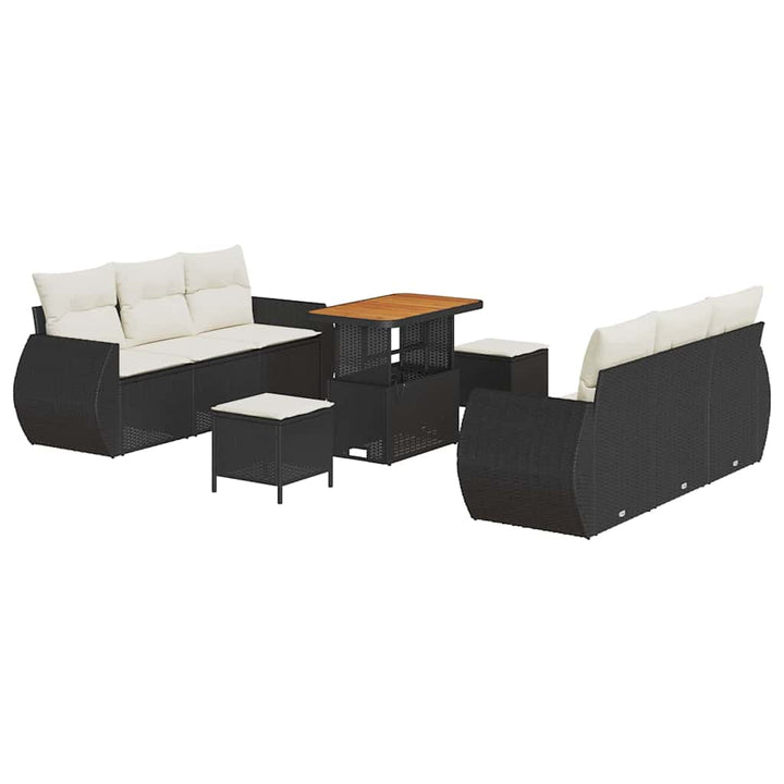 Havesofa Sæt med pude med pude 9 pcs Sort og Cream polyrattan