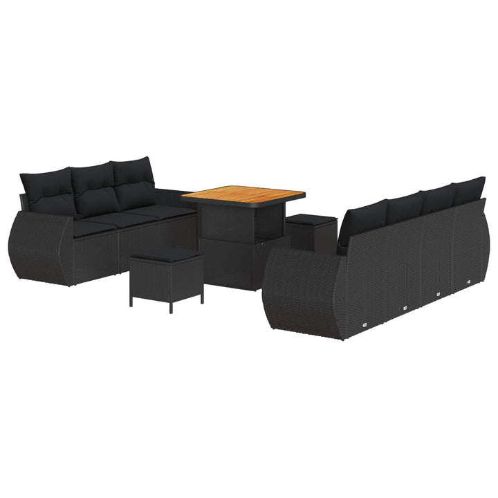 Havesofa Sæt med pude med opbevaring 10 pcs Sort polyrattan