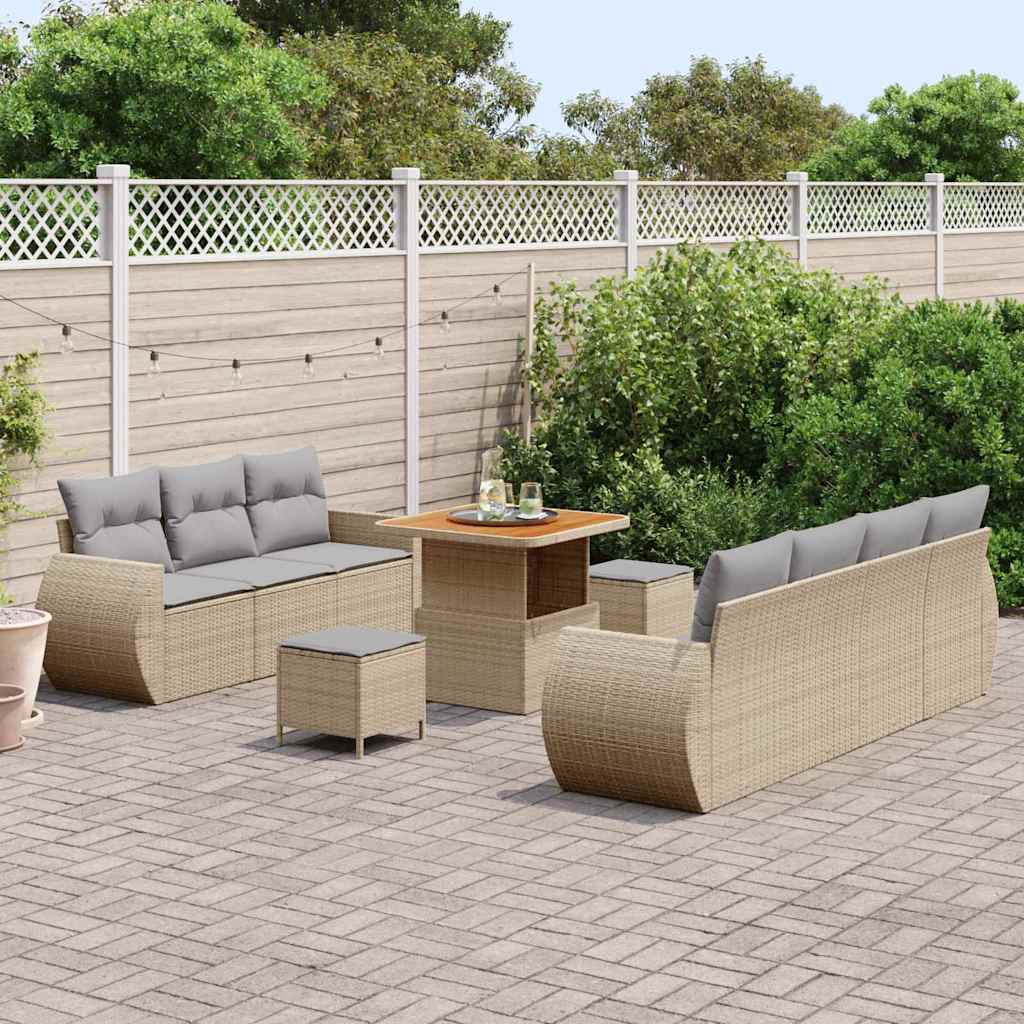 Havesofa Sæt med pude 10 pcs Beige og lys grå polyrattan